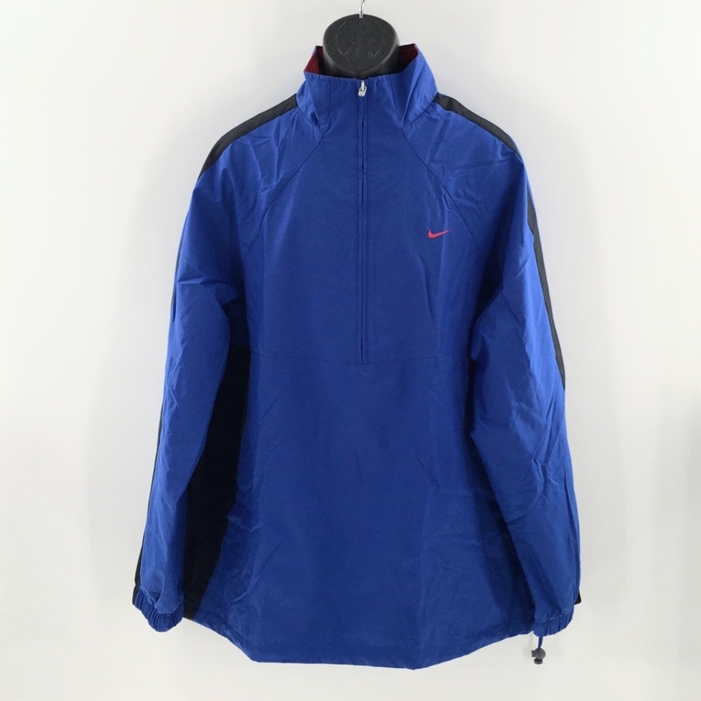 Nike Vtg Y2K Windbreaker Jacket Blue Black 1/4 Zip Pullover Small Check Sz XL